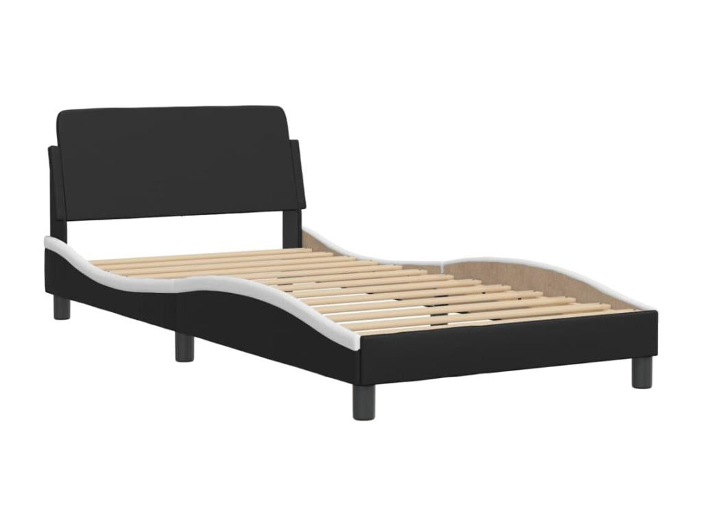 Bed frame with LED lighting, mattress not included, black and white, 100x200 cm, TAXA02856