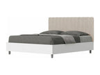 Bed with slatted base 160x200 white ash frame sand microfiber headboard Luxameub AAWE61399