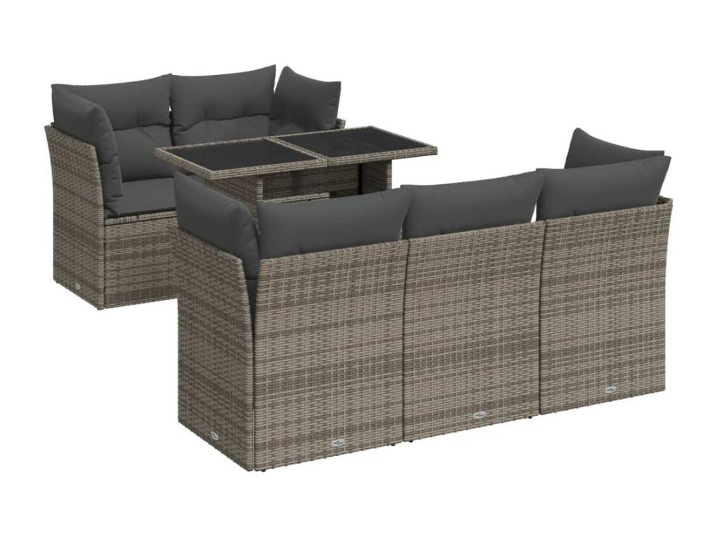 6-piece garden furniture set with grey resin wicker cushions ZKUG24656