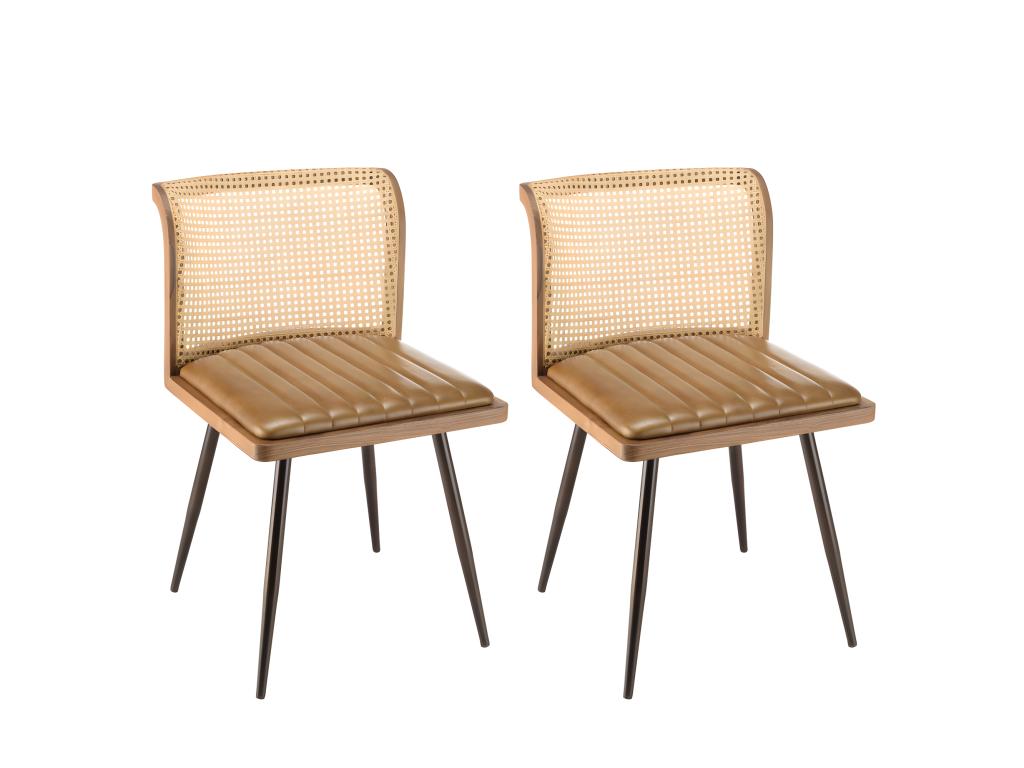 Luxameub - Set of 2 mango wood chairs with quilted leather seats and rattan backrests LBVG89516