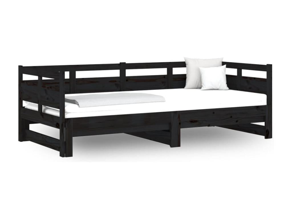 Sliding bed without mattress, black, 2 x 90x190 cm, YWLM19657