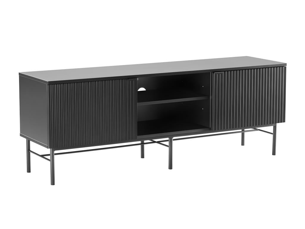 Luxameub - TV stand with 2 doors and 2 shelves in wood and metal, 150cm wide - Black ZWJV36900