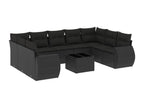 10-piece garden furniture set with cushions, black resin wicker VJQO35189