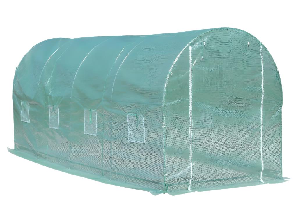 Tunnel greenhouse, 10 m² floor area, 5L x 2W x 2.10H m, reinforced tubular frame, zipped door, 8 roll-up windows, green GTNH83401