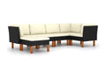 6-piece garden furniture set with cushions, black woven resin, 45 GLRB21946