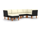 6-piece garden furniture set with cushions, black woven resin, 45 GLRB21946