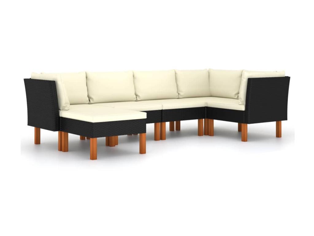 6-piece garden furniture set with cushions, black woven resin, 45 GLRB21946