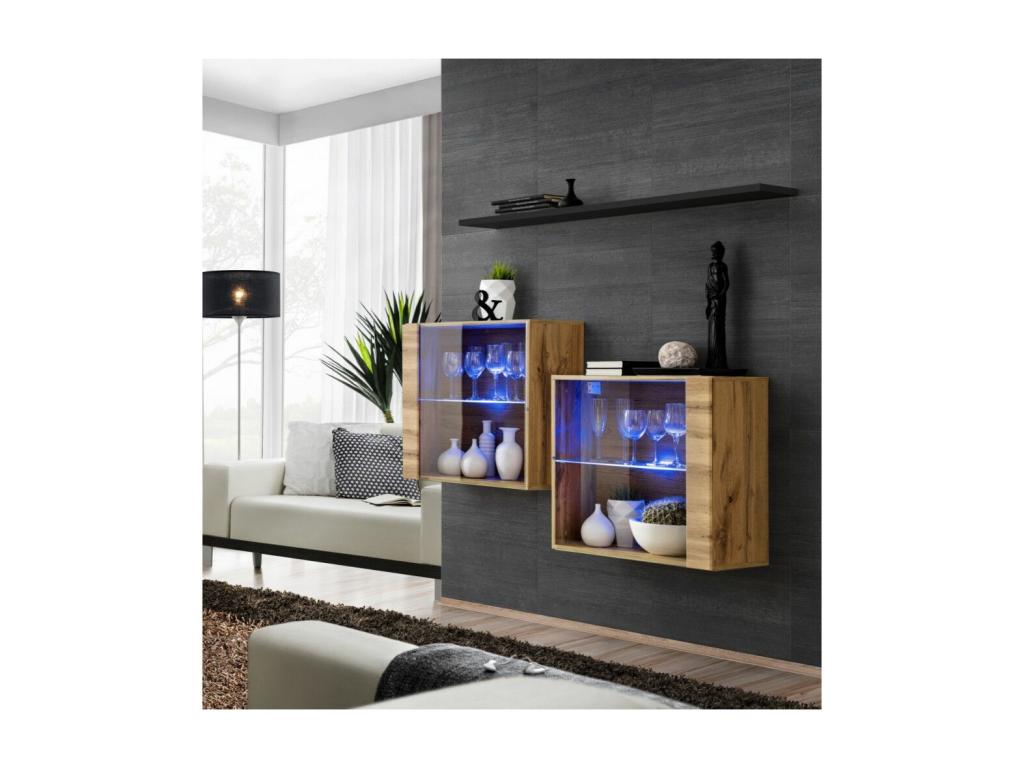 Chest of drawers - Switch SB III - 2 LED display cabinets - 1 shelf - Wood and black - Model 1 HSUX62901