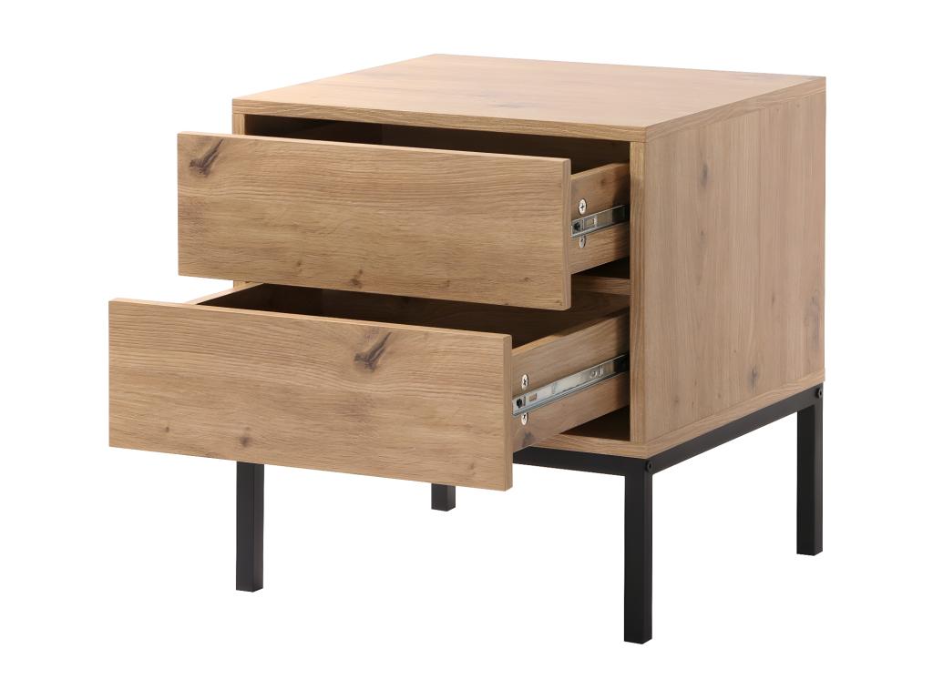 Bedside Table with 2 Drawers, Oak Finish, H50 cm - Luxameub RQHA37403