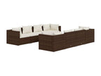 9-piece garden furniture set with cushions, brown wicker resin RYOE93722