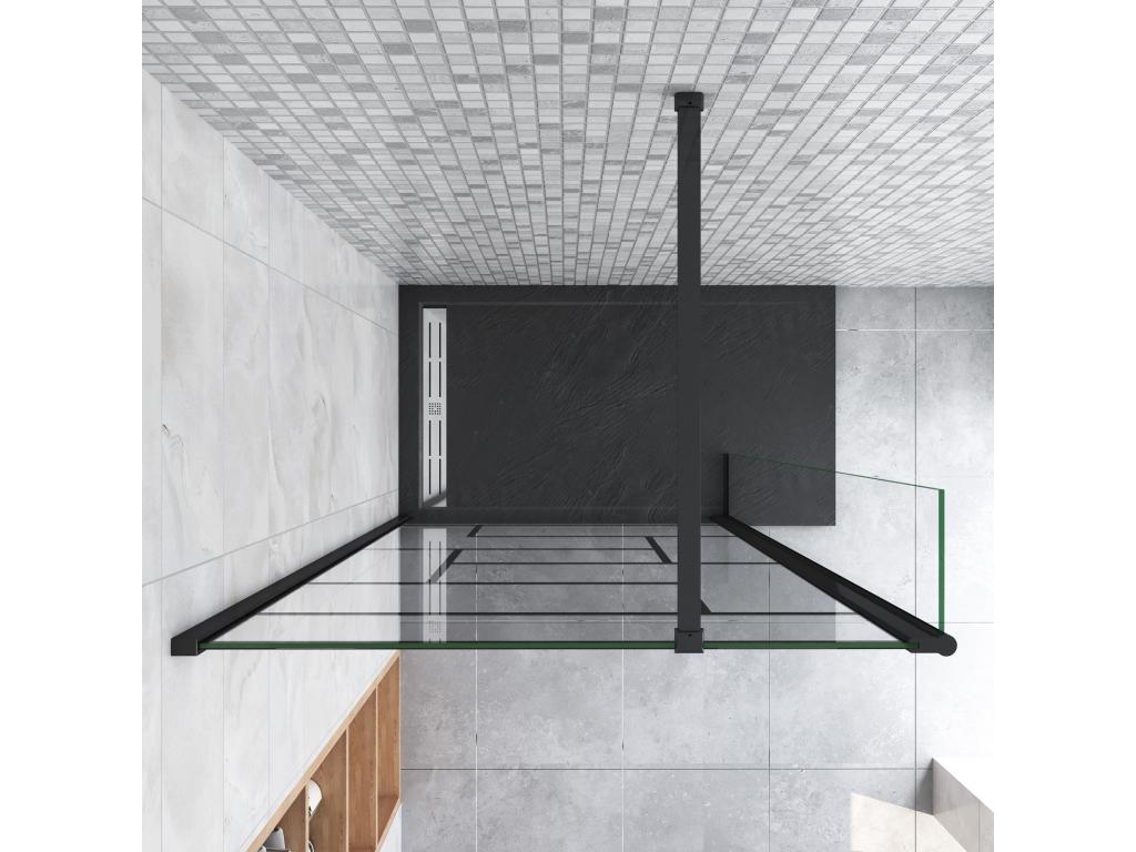 Walk-in shower screen 120 x 40 x 200 cm with pivoting return panel - Black - with 90 cm cuttable support bar SXLU70105