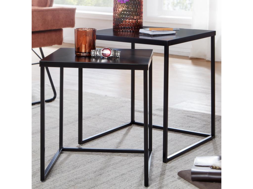 Black Square Metal Nesting Tables, Modern Low Side Tables, Set of 2 PHAO16930