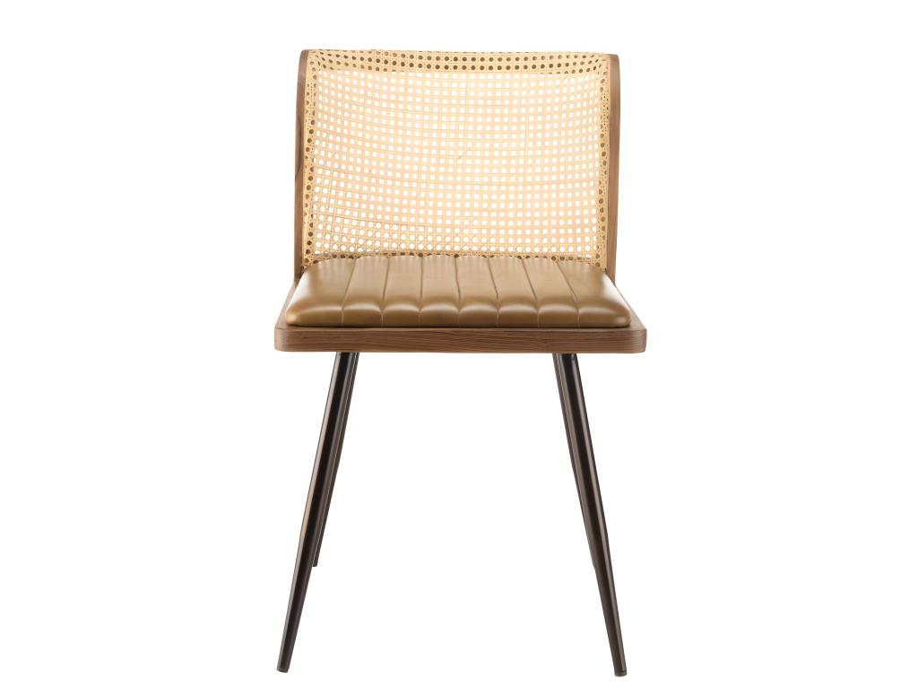 Luxameub - Set of 2 mango wood chairs with quilted leather seats and rattan backrests LBVG89516