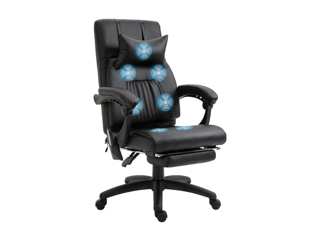 Luxameub Office Chair with Massage, Adjustable Height, Reclining Backrest, Footrest, and Headrest, 68x79x104-112 cm, Black, NNEQ27205