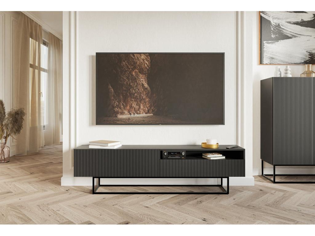 TV stand with niche on black legs - 175 cm - black - Luxameub NWEN22340