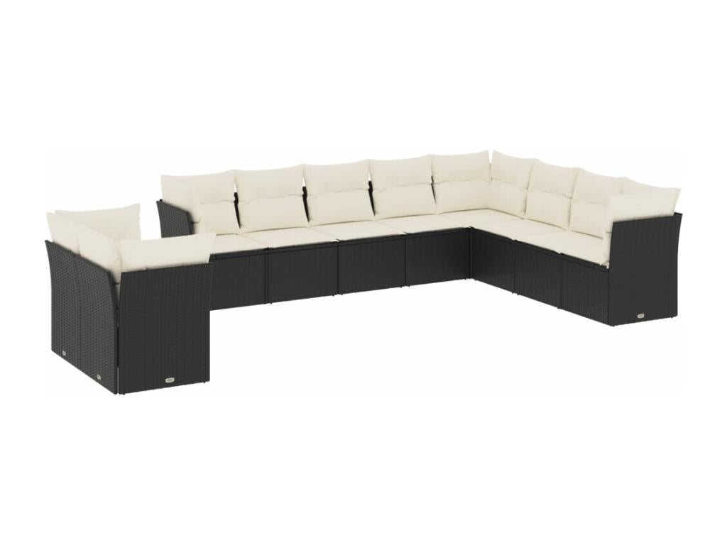 10-piece garden furniture set with cushions, black woven resin MUOJ02576
