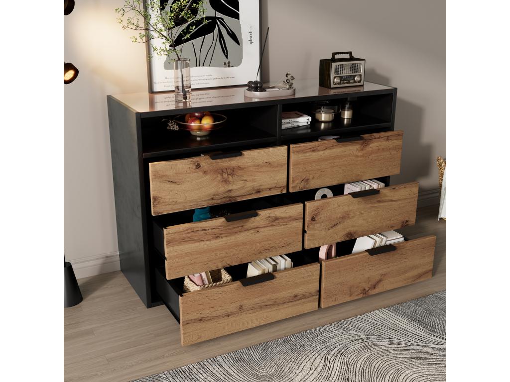 Chest of drawers with 6 drawers and 2 compartments - glass top - Brown EFSE07273