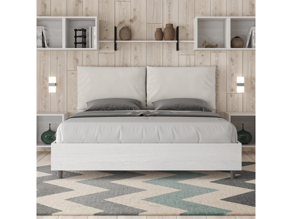 Bed without slatted base 160x190 with white faux leather cushions Luxameub BNGG91186