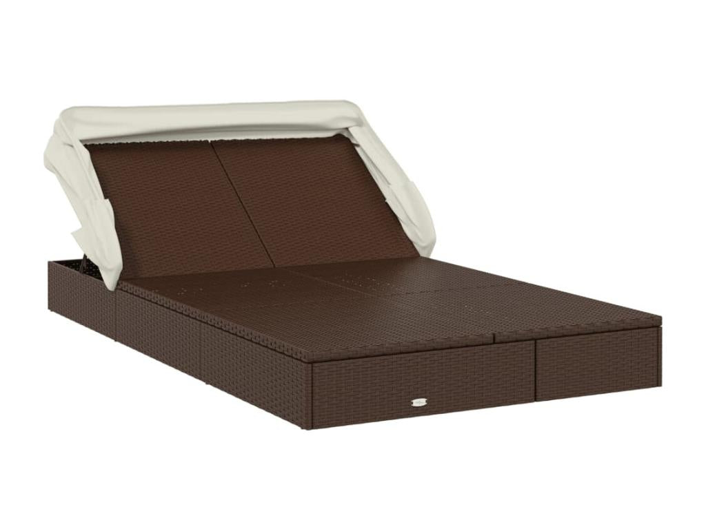 2-seater sun lounger with folding canopy, brown, 213x118x97 cm QDJH56611