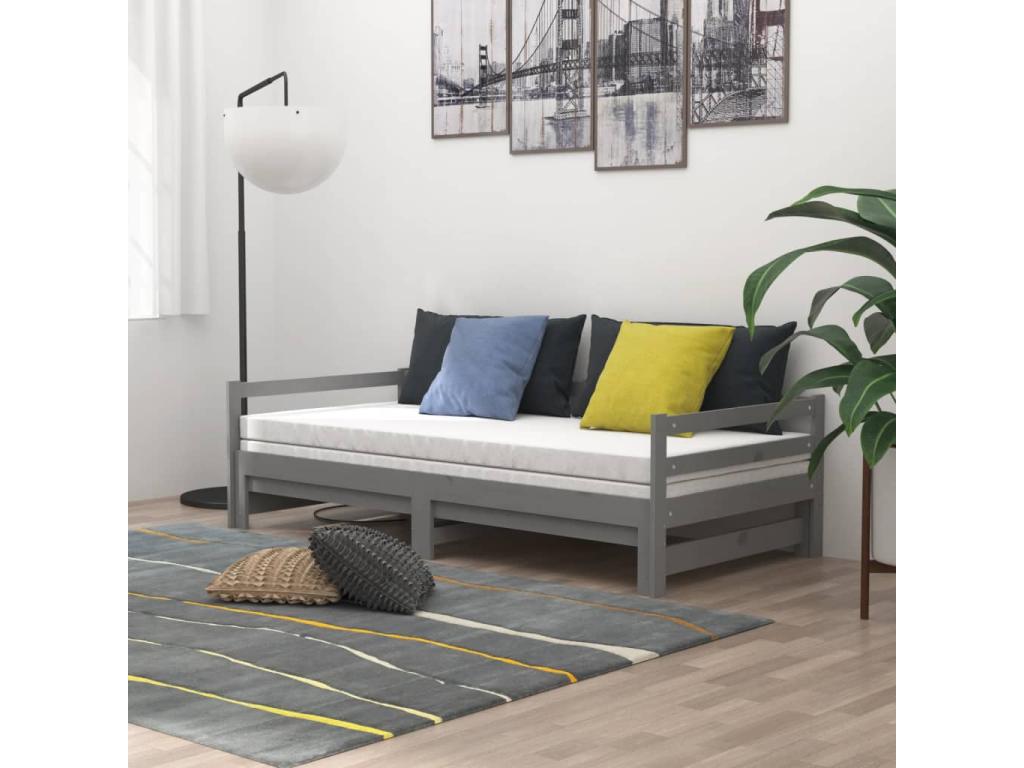 Sliding bed Grey Solid pine wood 2x 90x200 cm KXHZ61933