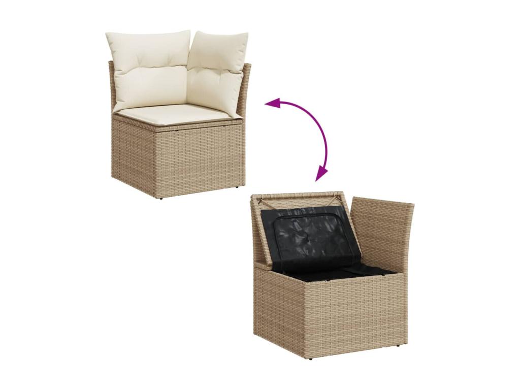 6-piece garden furniture set with cushions, beige woven resin, UZUK02378