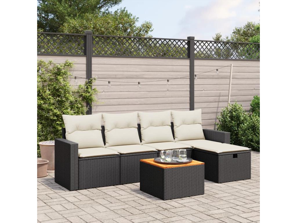 6-piece garden furniture set with cushions, black woven resin YLGS69855