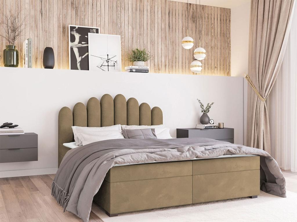 Luxameub 100 Continental Double Bed, Light Brown, 180x200cm, Upholstery 180cm XJGD79804