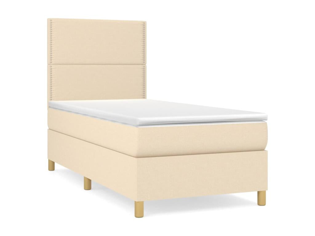 Upholstered bed base with mattress, Cream, 90x200 cm, Fabric INLG96424