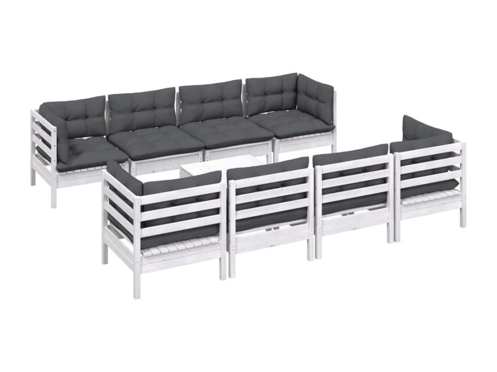9-piece garden furniture set with cushions, solid pine wood FUBO94387