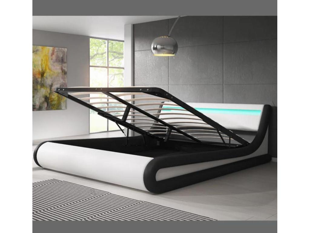 Double bed with storage 160x200cm in White and Black with LED Parisina FNHX99960