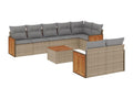 9-piece garden furniture set with cushions, beige woven resin HPKG53667