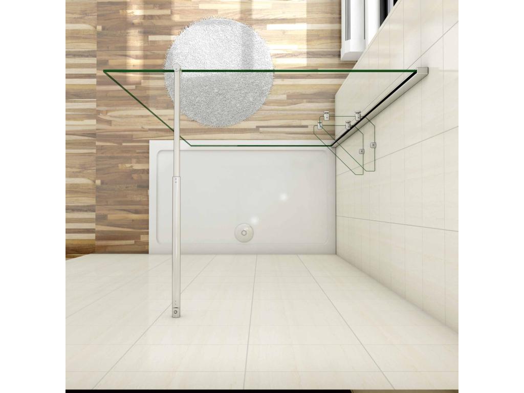 Walk-in shower enclosure 140x190cm with shelves and 70-120cm cylindrical support bar in 8mm anti-limescale glass KUVM09021