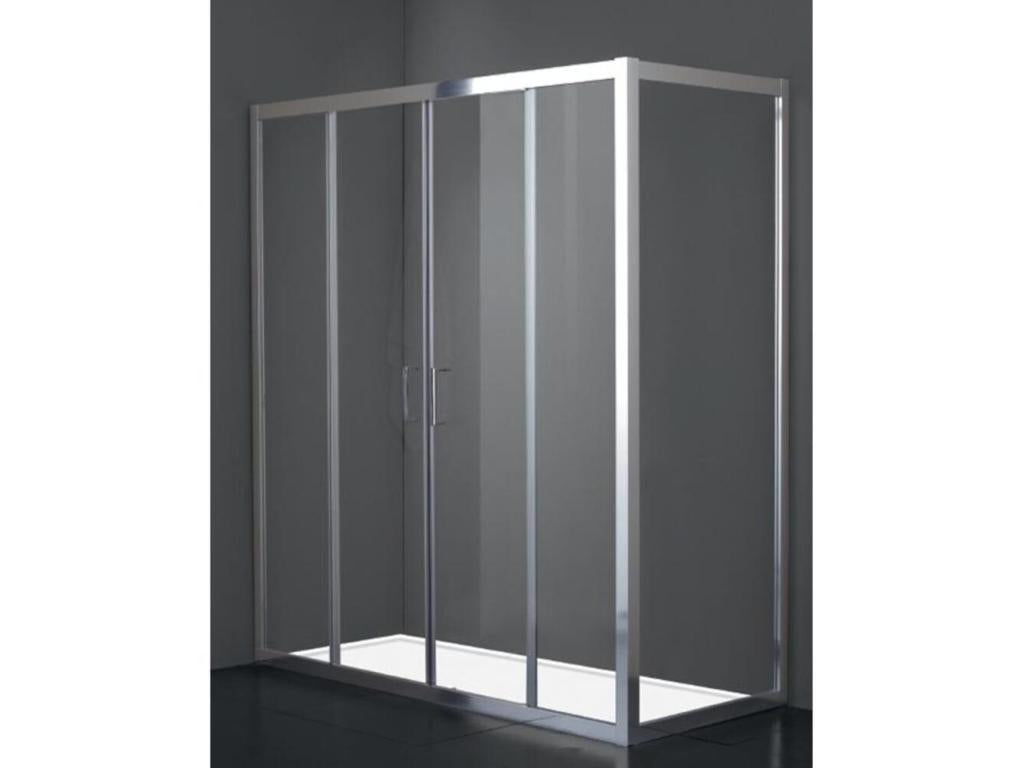 Shower Enclosure 200x100 cm Height 200cm 1 Fixed Glass Panel - 4 Central Crystals Satin Chrome Profile VKAL51322