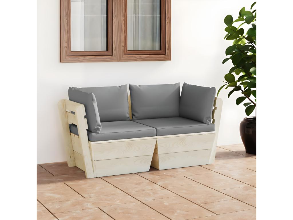 2-seater pallet garden sofa with cushions, spruce wood SKFM20545
