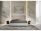 Bed with slatted base 160x200 white ash frame sand microfiber headboard Luxameub AAWE61399