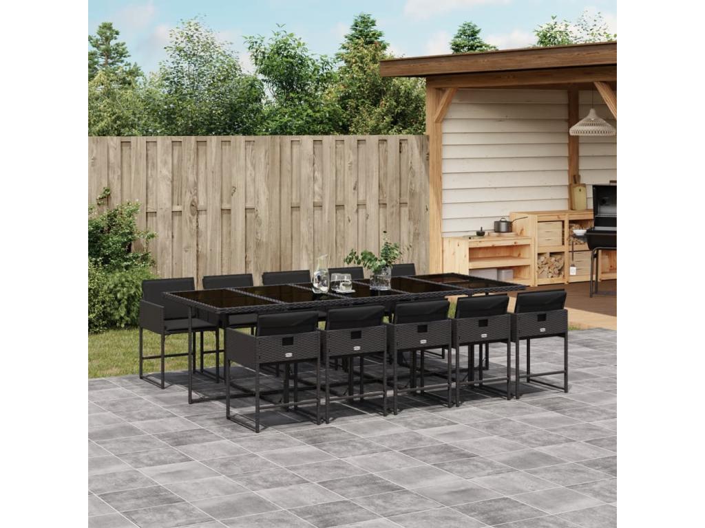 11-piece garden dining set with cushions, black resin wicker LJUZ07729
