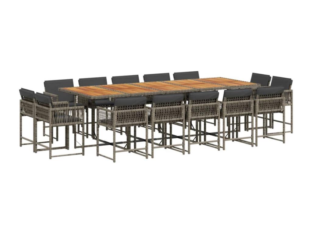 15-piece garden dining set with grey resin wicker cushions ZERY55362