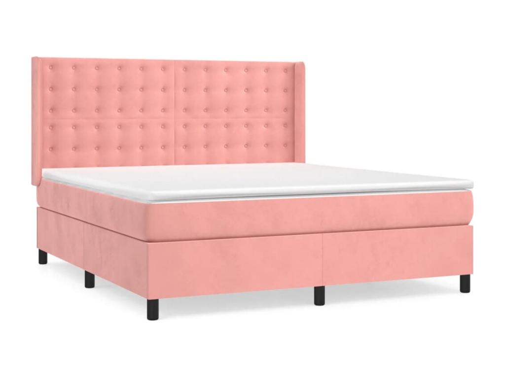 Upholstered bed base with mattress, Pink, 180x200 cm, Velvet, VQTE49571